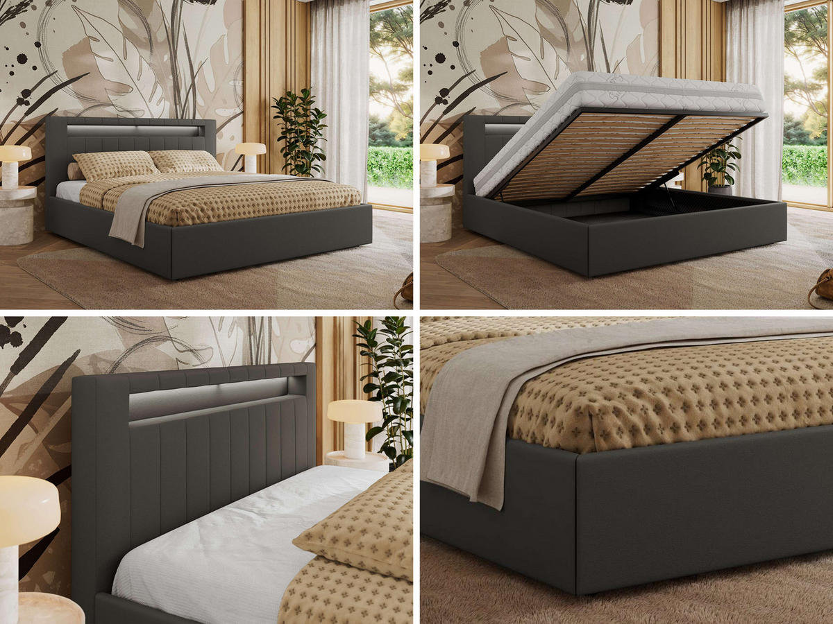 POLSTERBETT GOLD 5 CLASSIC 140/200 - Grau Kunstleder - ohne Matratze - Grau, Textil (140/200cm) - MKS