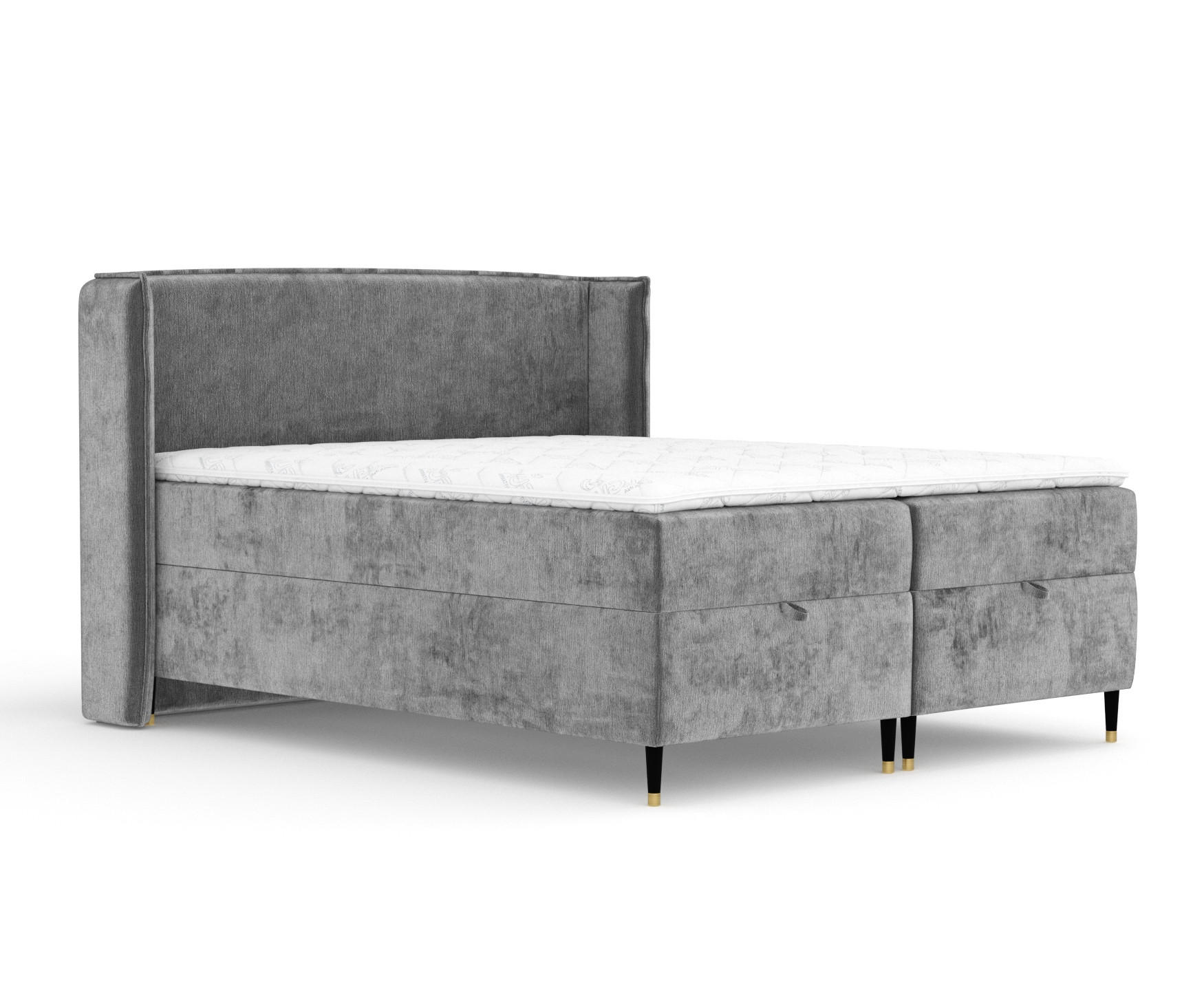 BOXBETT Monpelli Dunkelgrau 180/200 cm mit Matratze und Topper - Dunkelgrau/Schwarz, Holz/Holzwerkstoff (180/200cm) - Maison de Reve