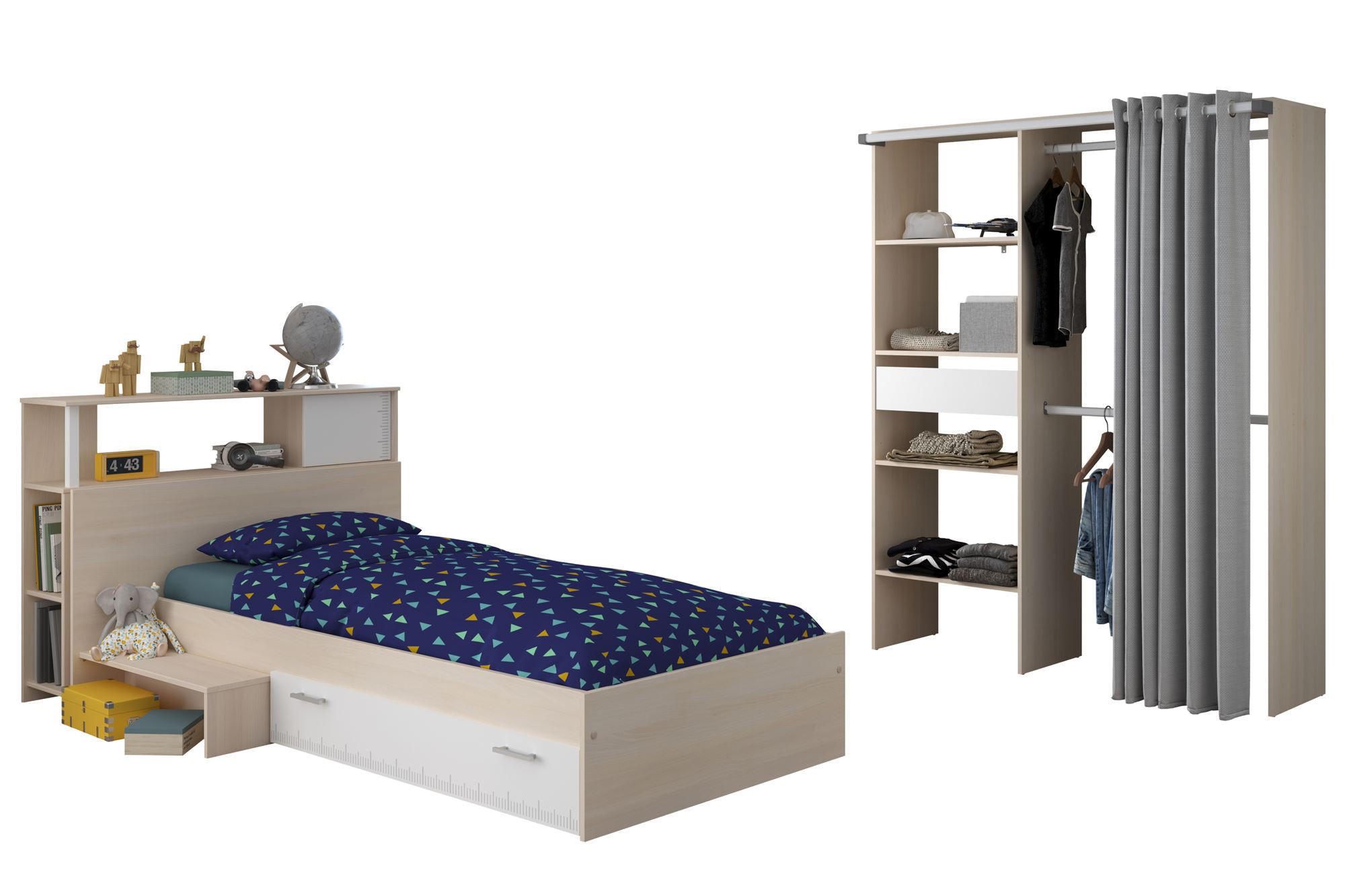 KINDERZIMMER-SET 3-tlg. Parisot Charly 23 Holzdekor Akazie/Weiß - Weiß/Akaziefarben, Kunststoff (100/1/200cm) - 58aufmkessel