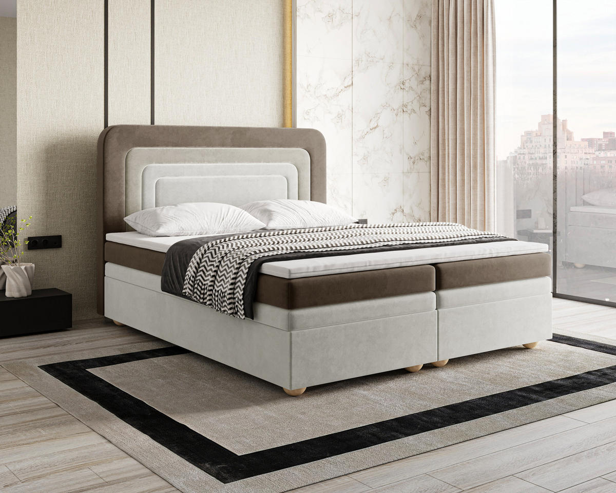 BOXBETT - Bett 10 NEST - Riviera - 140x200 cm - Modernes Polsterbett mit Bettkasten - Braun, Holz (140/200cm) - ROYAL24_MARKT