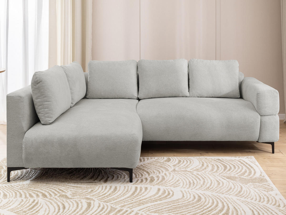 ECKSOFA Cardea in Bubble-Optik aus weichem Hellgrau Strukturstoff mit hohem Sitzkomfort - Ottomane links - Hellgrau/Schwarz, Holz/Textil (170/230cm) - S-Style Möbel