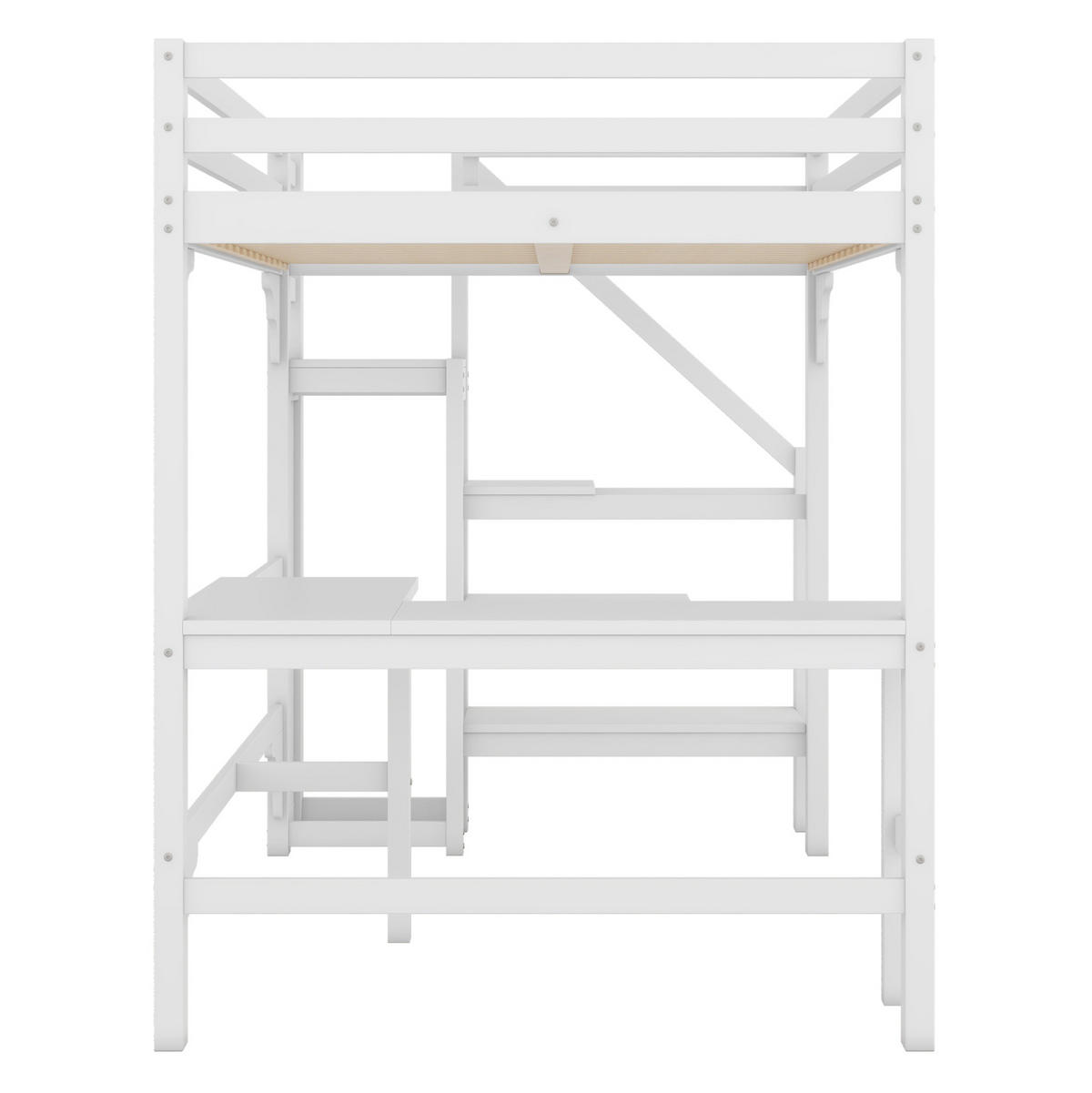 HOCHBETT 140/200 cm aus Kiefer und MDF mit L-förmigem Schreibtisch und offenem Kleiderschrank Weiß - Weiß, Holz (140/200cm) - Modenvie
