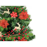 WEIHNACHTSBAUM künstlicher 60 cm mit LED-Beleuchtung, RENTIERKALB, mit 27 Weihnachtsbaumschmuck, Pflanztopf mit Jutesack - Rot/Braun, Kunststoff/Stein (40/60cm) - LAALU
