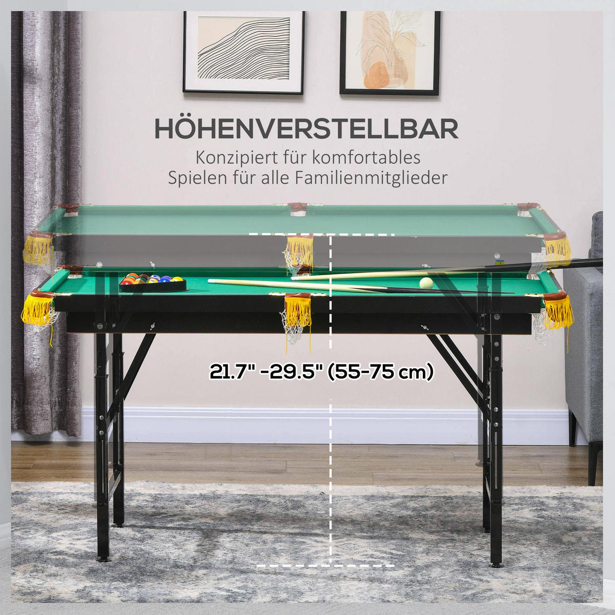 BILLARDTISCH DE-10760 klappbar & höhenverstellbar Grün - Grün, Holzwerkstoff (63/140cm) - ComfortXL