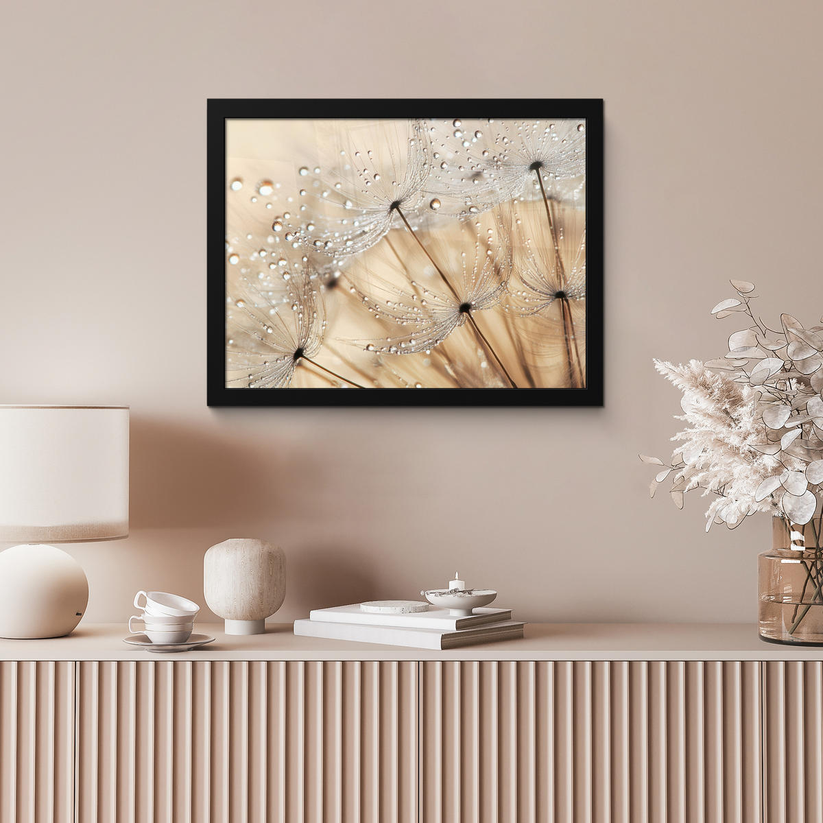POSTER MIT RAHMEN Löwenzahn - Abstrakt - Natur - Beige 40x30 cm - Braun, Papier (40/30cm) - MuchoWow