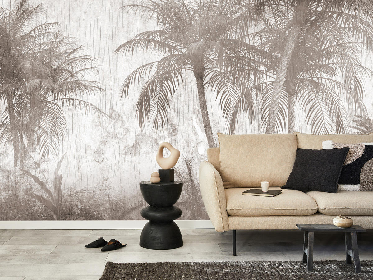FOTOTAPETA Pre Spálňu Tropické Palmy Rustikálna Béžová 250 x 175 cm - hnedá/béžová, papier (250/175cm) - Muralo