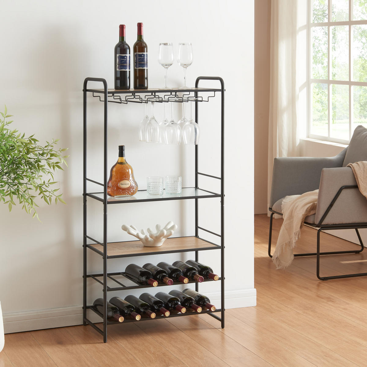 WEINREGAL Hustadvika - Schwarz, Metall (61/120/33cm) - [en.casa]