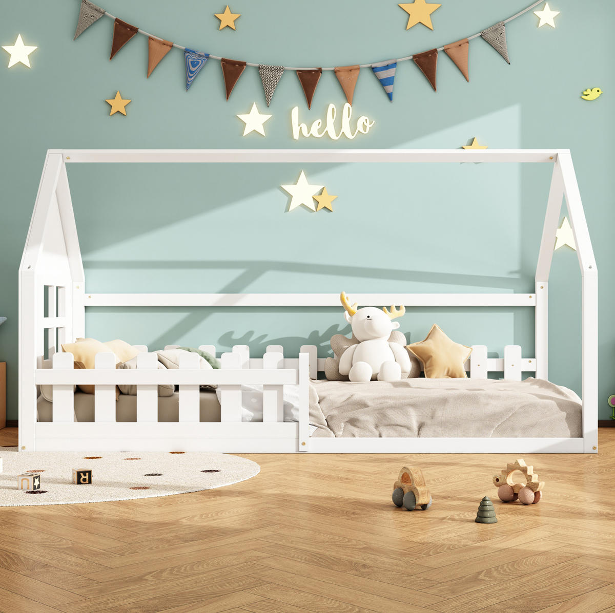 HAUSBETT 90/200 cm Weiß aus Kiefer und MDF – kindgerechtes Design - Weiß, Holz (90/200cm) - Flora Grace