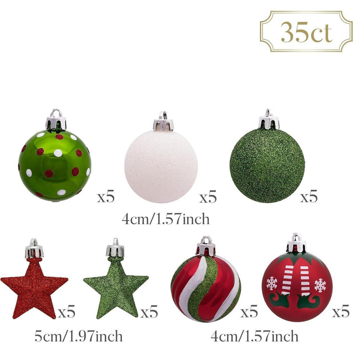 WEIHNACHTSKUGELN 35-teiliges Set 4 cm Kunststoff Rot Grün Weiß - Multicolor, Kunststoff (4/4/4cm)