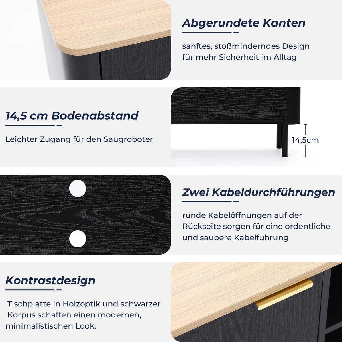 LOWBOARD TV-Schrank Modern, Schwarz & Holz | B120 x T40 x H52 cm - Schwarz, Holzwerkstoff (120/52/40cm) - Hometopia