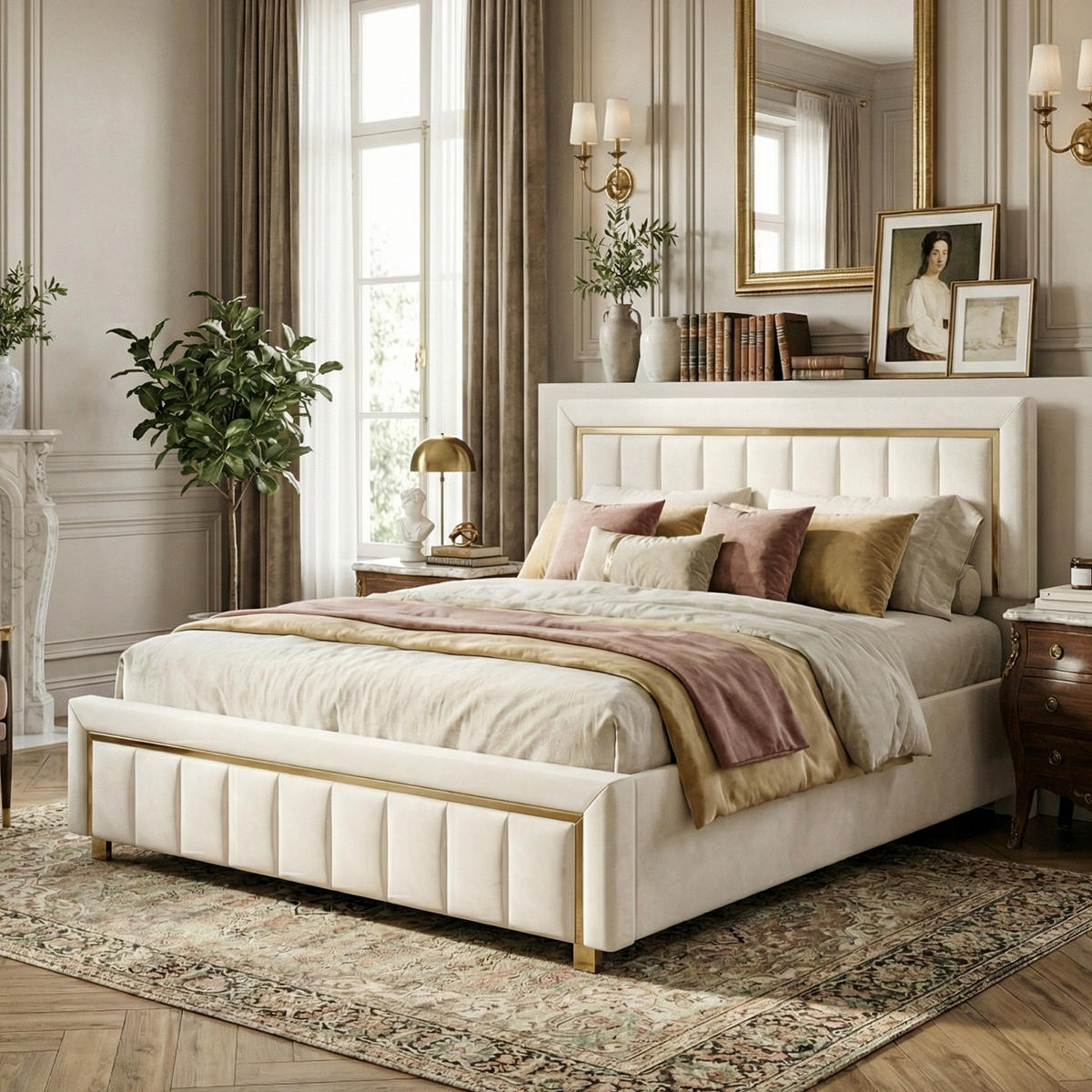 POLSTERBETT Eleganz 140/200 cm mit Bettkasten & Edelstahlrahmen Samtoptik Beige - Beige, Textil (140/200cm) - Creahappy