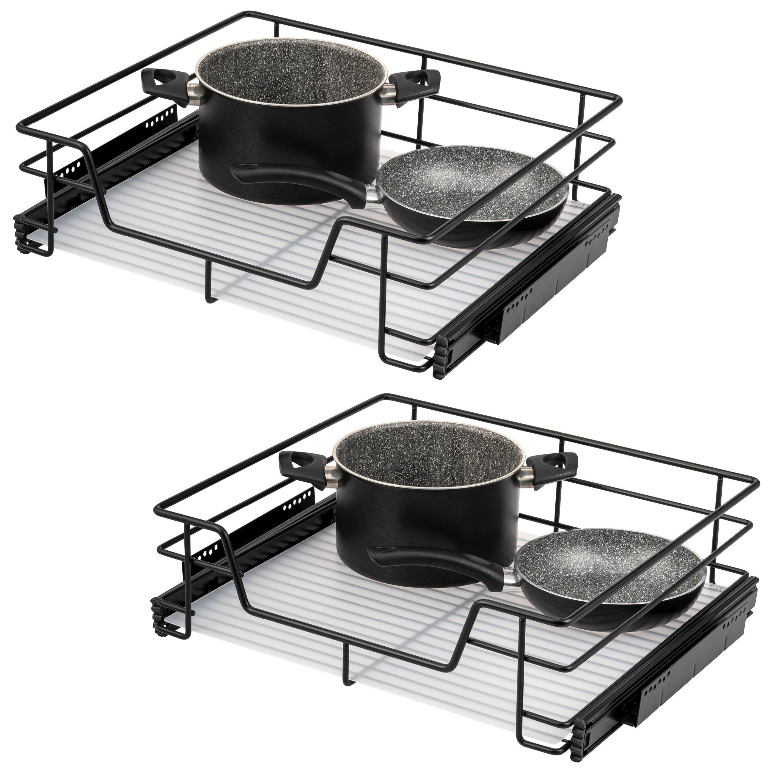 TELESKOPSCHUBLADEN (2er Set), für 60 cm Schrank, Metall, Schwarz - Chromfarben, Metall (57/14/44cm) - bremermann