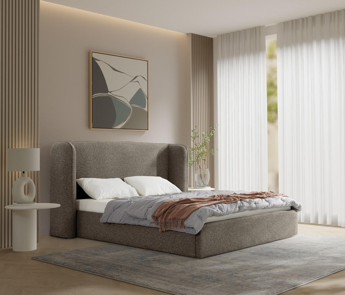 POLSTERBETT mit Bettkasten und Matratze VELUNA, Braun, 180x200 cm - Braun, Textil (180/200cm) - KS Home Concept