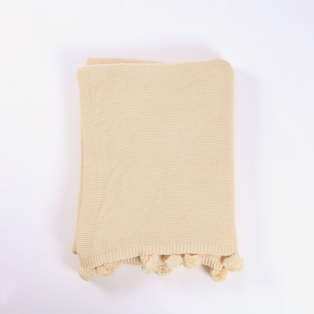 BAUMWOLLDECKE ELIA - Farbe / Ausführung: Beige / inkl. Pompoms, Größe: 140 x 200 cm - Beige, Naturmaterialien (140/200cm) - Home Deluxe