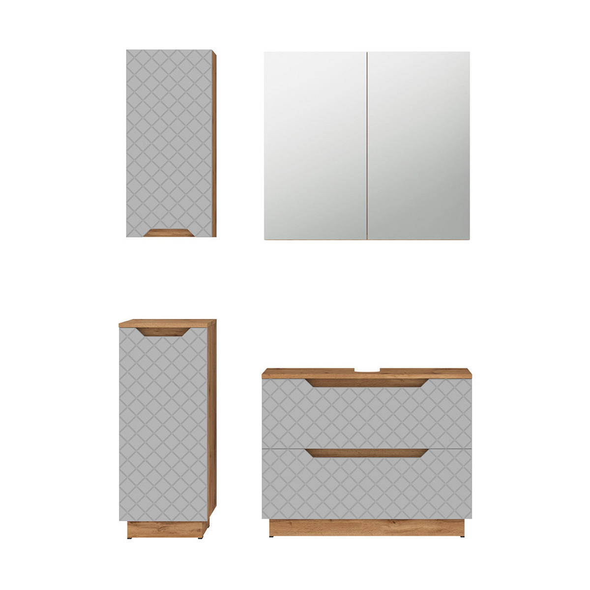 BADMÖBEL-SET Lotta Eiche/Grau mit Kachelstruktur 4 Teile - Eichefarben/Grau, Holzwerkstoff (79.6/62.5/32cm) - Vicco
