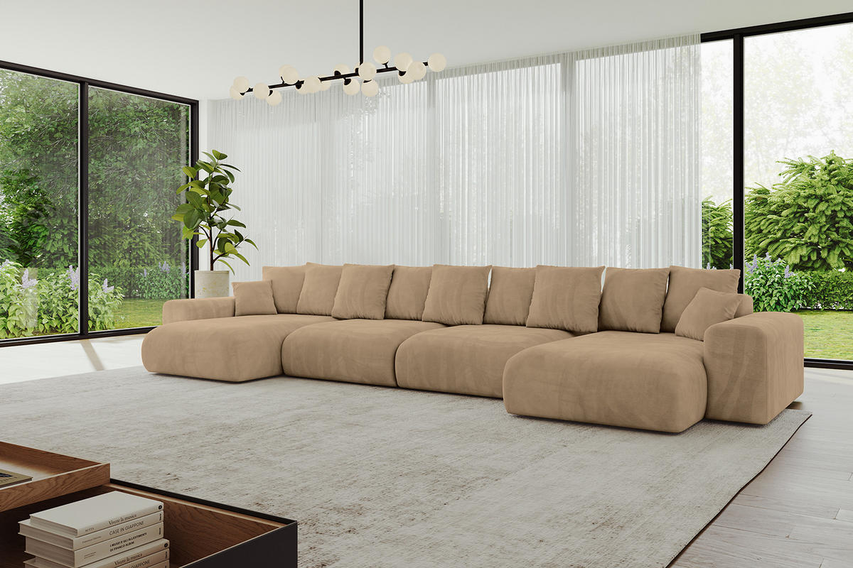 WOHNLANDSCHAFT mit Schlaffunktion ESKAR-U2-464x176x72cm Beige - Champagner/Beige, Holzwerkstoff/Kunststoff (176/72/464cm) - ALTDECOR