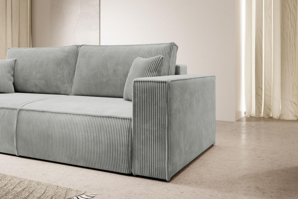 SOFA FARESE Hellgrau mit Cordbezug - Hellgrau, Textil/Metall (257/85/102cm) - Selsey