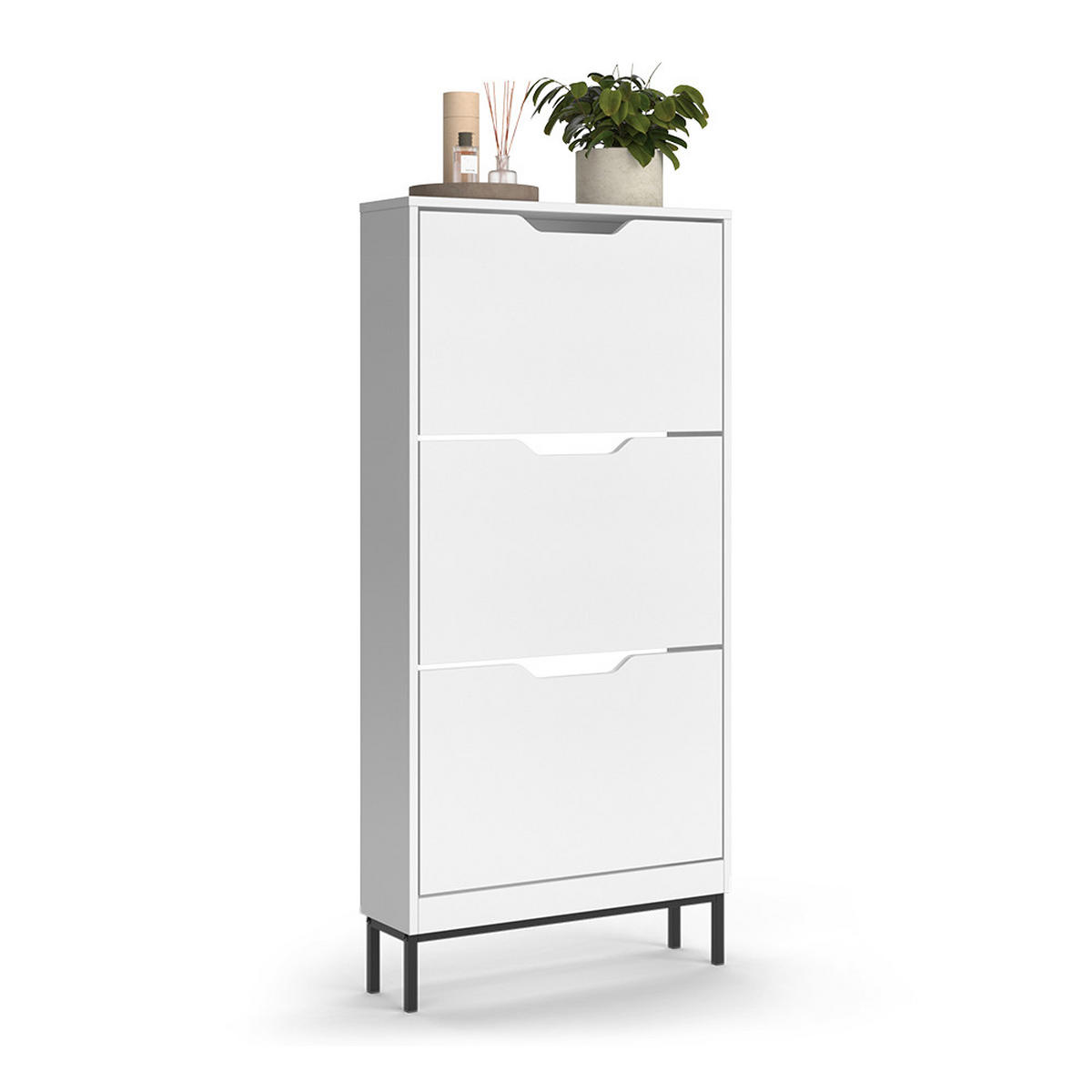 SCHUHKIPPER Luca, Weiß, 59 x 123 cm mit 3 Kippfächer - Weiß, Holzwerkstoff (59/123/17cm) - Vicco