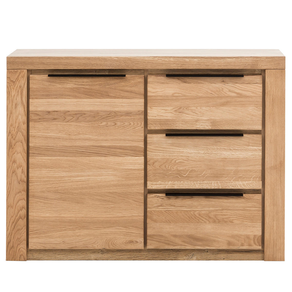 KOMMODE - Eiche teilmassiv - Eiche / Eiche Dekor - Schwarz/Braun, Holz/Holzwerkstoff (108/80/40cm) - home24