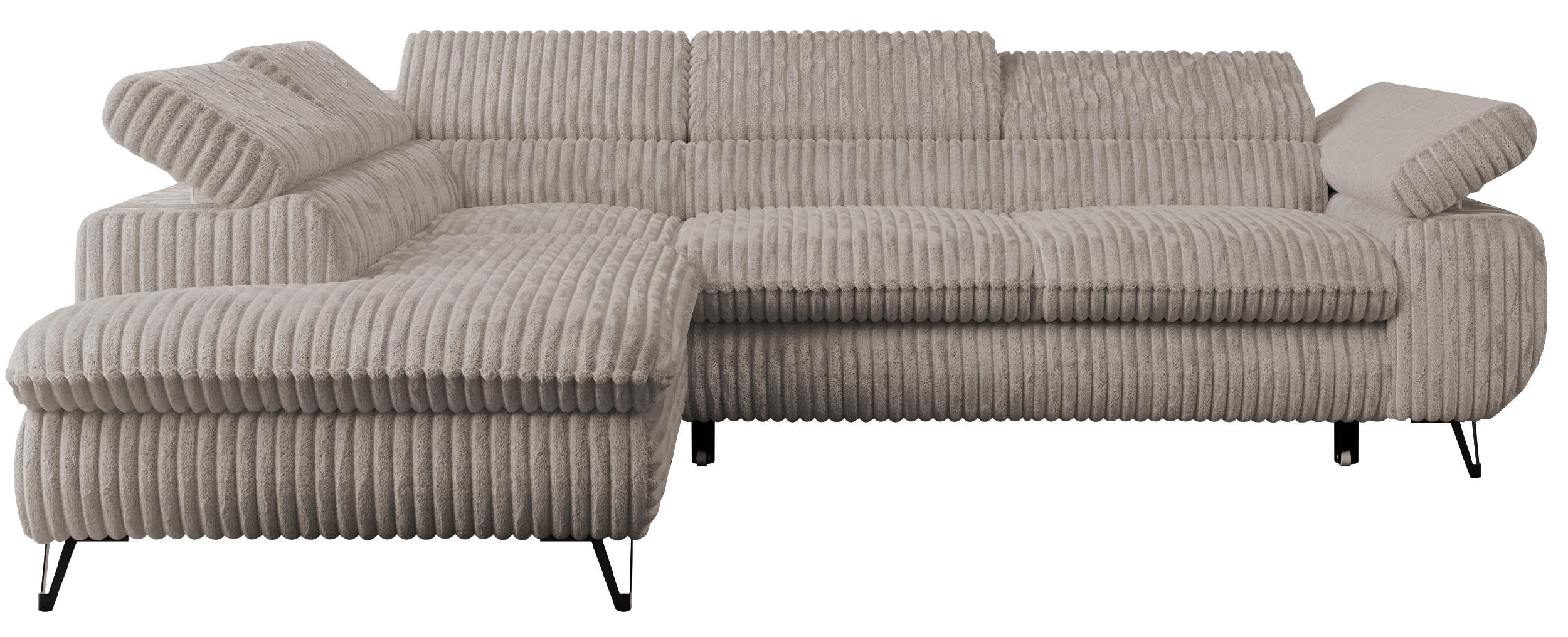 ECKSOFA PETER L Hellbraun Cord - Links Seite - Hellbraun/Schwarz, Textil/Metall (208/273cm) - MKS