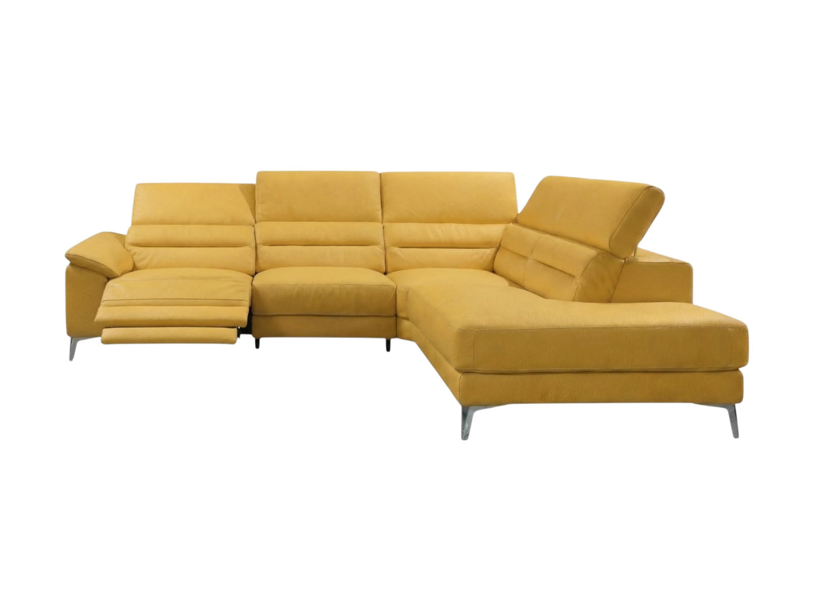 ECKSOFA Tucano Echtleder mit 1 x Relaxfunktion Senfgelb - Gelb, Leder/Metall (258/232cm)