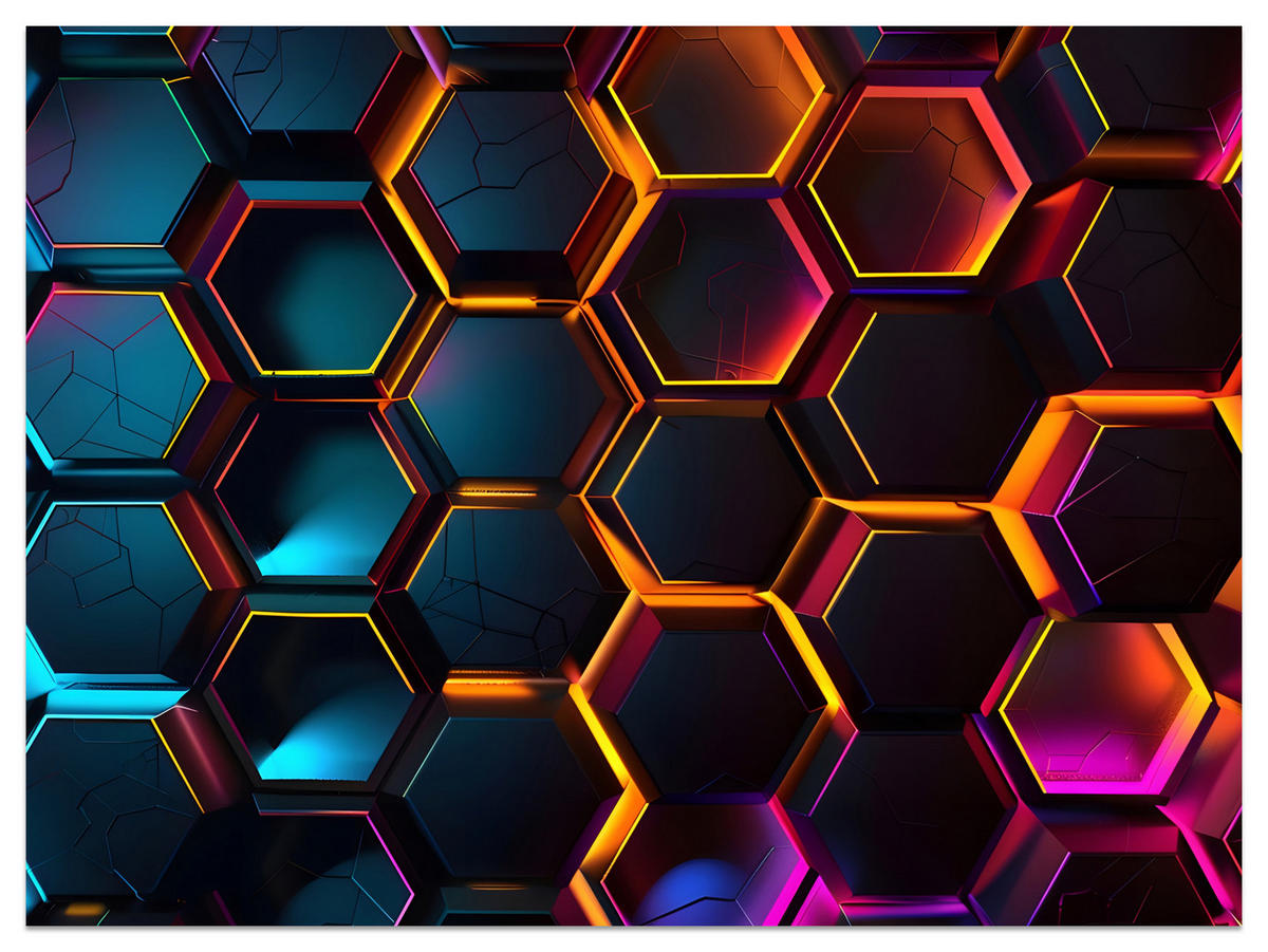 FOTOTAPETE für Jugendzimmer Schwarz Neon Hexagone 400x280 - Gelb/Schwarz, Papier (400/280cm) - Muralo