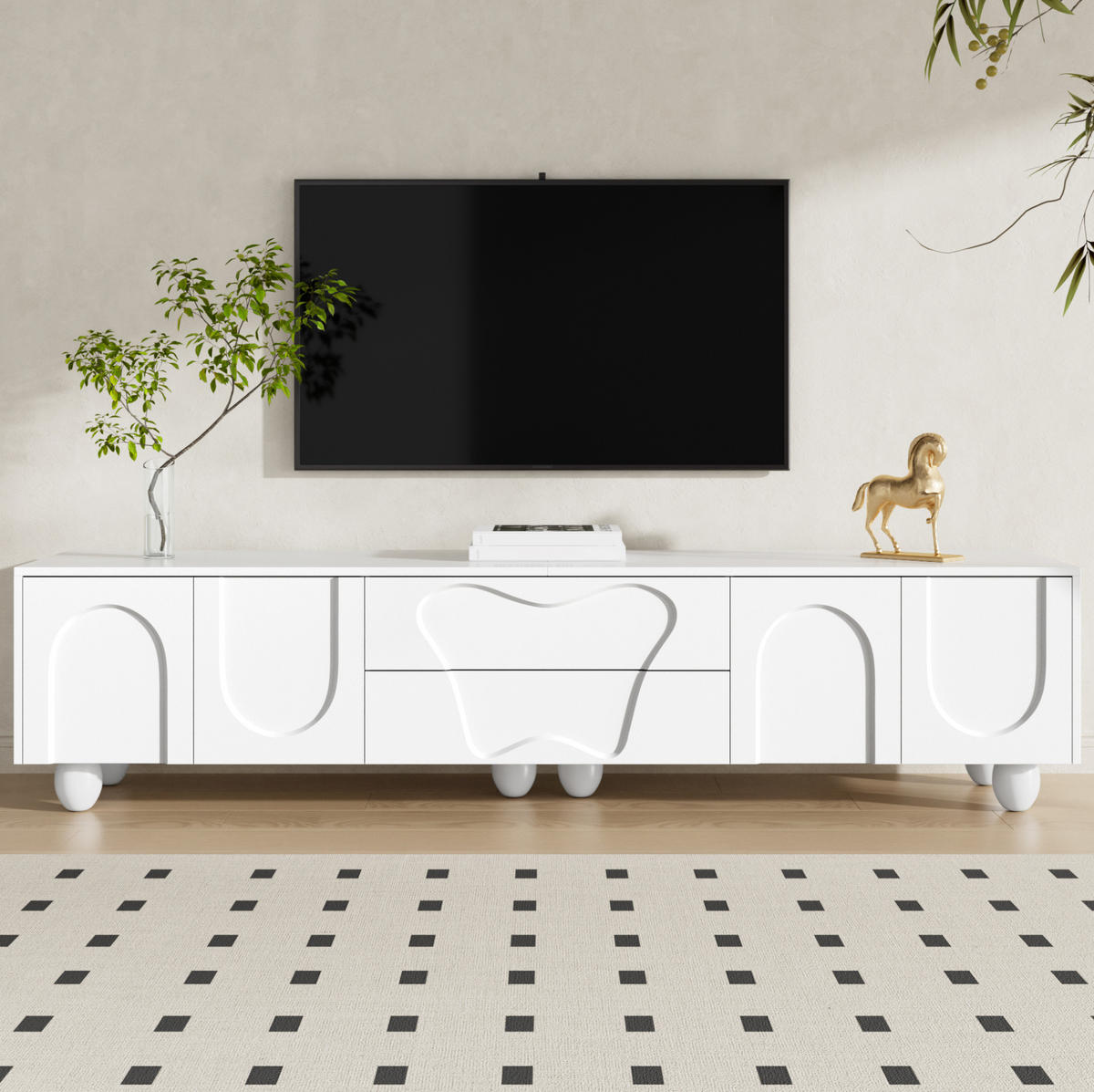 TV-ELEMENT mit Stauraum 180 x 40 x 42 cm Weiß mit Holzbeinen - Weiß, Holzwerkstoff (40/42/180cm) - Beauniv