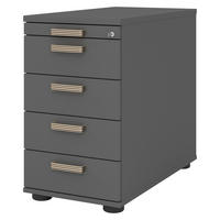 STANDCONTAINER - mit 4 Schubladen 80/42,8/72 cm in Graphitfarben Streifengriff (Kunststoff) - Graphitfarben, Holzwerkstoff (42.8/72/80cm) - bümö