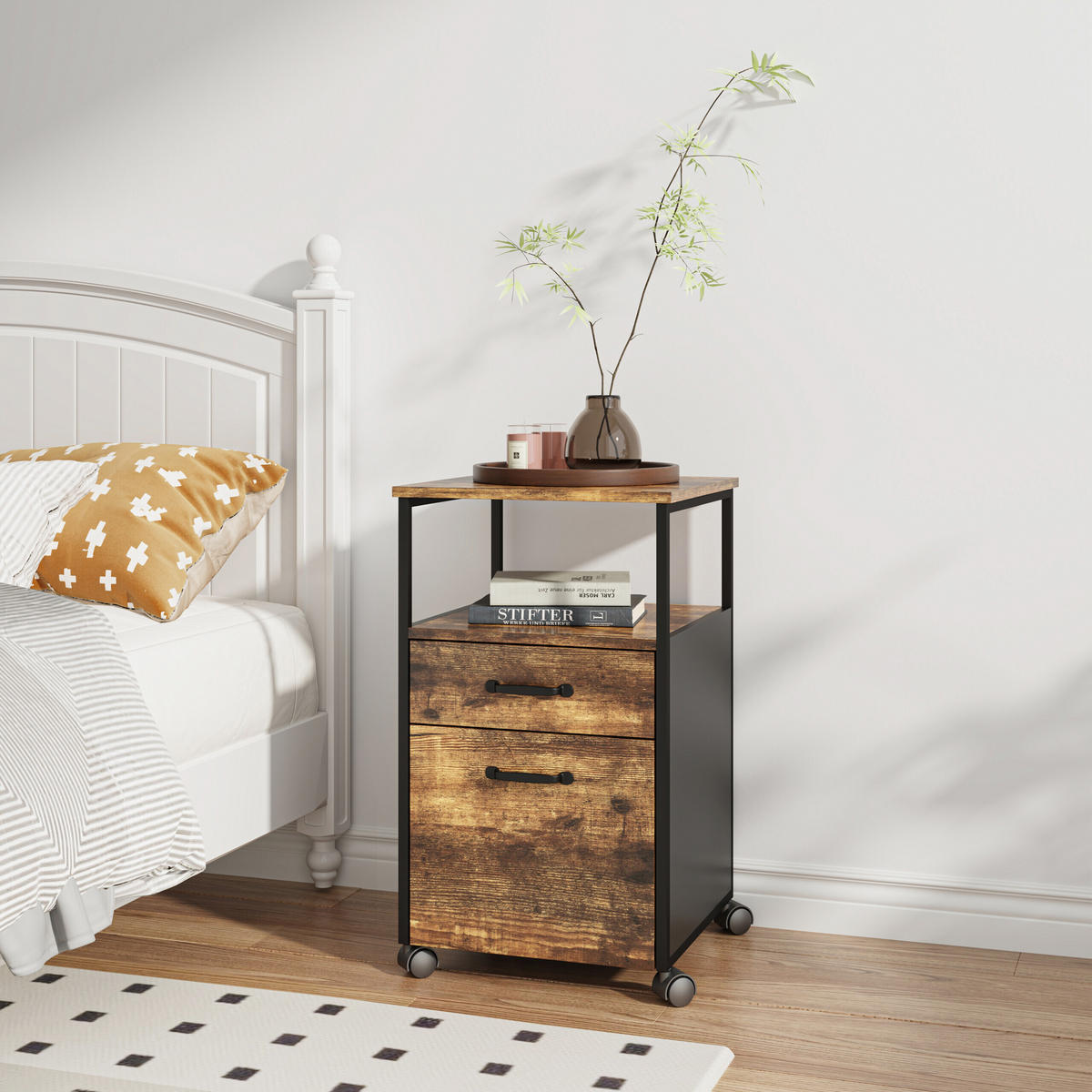 KONTAJNER na kolieskach - viacfarebná, kov/kompozitné drevo (42/66.5/44cm) - Relaxdays