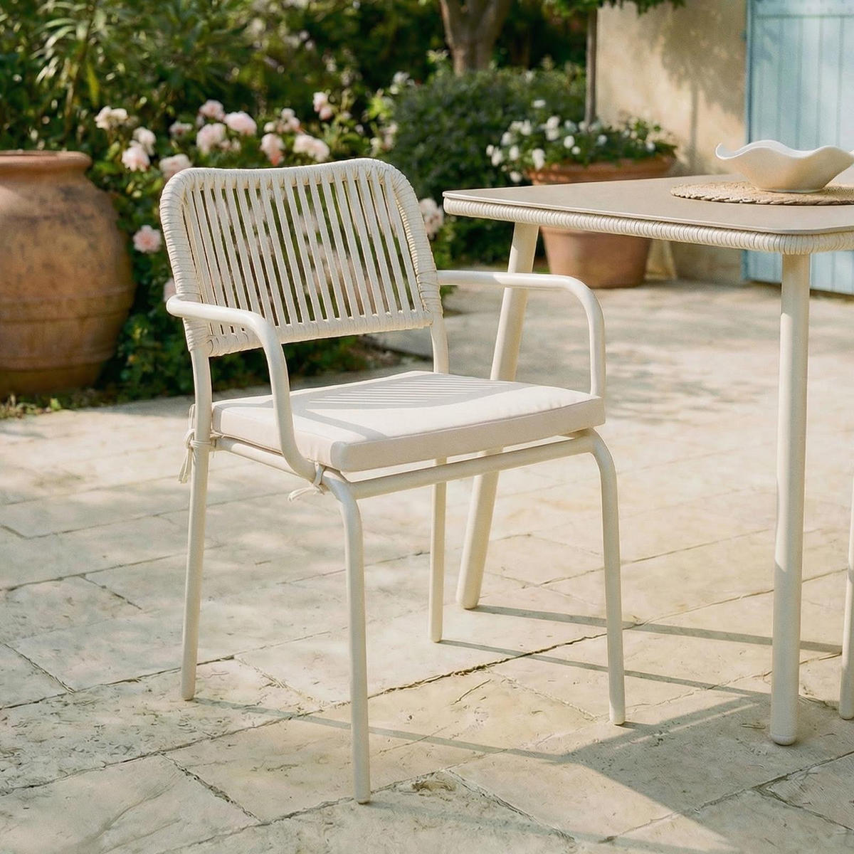 GARTENSTÜHLE VOLONTE 6er-Set beige, cremeweiß - Beige, Textil (56/81/65cm) - IDIMEX