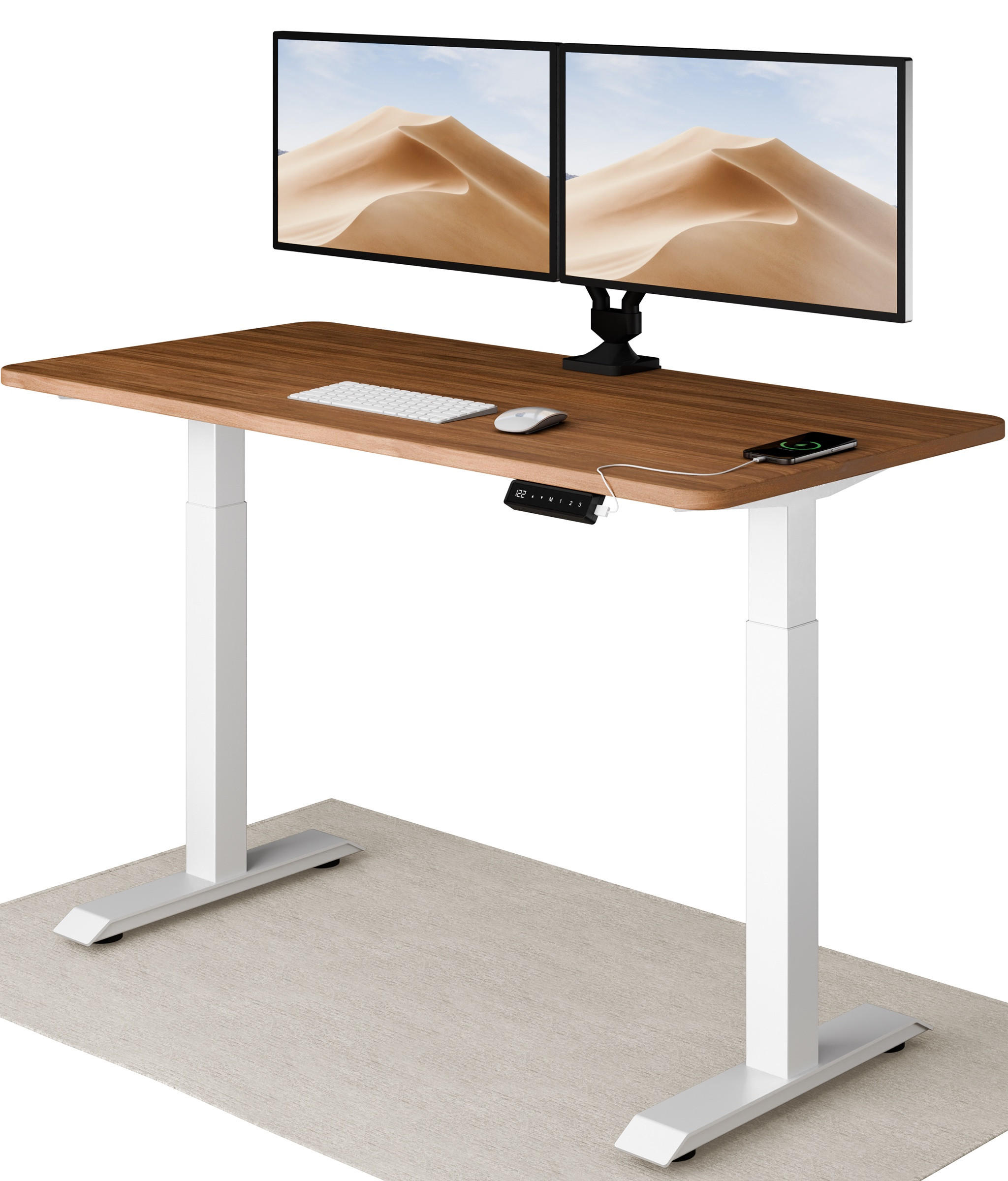 SCHREIBTISCH Elektrisch Höhenverstellbarer HomeOne 140x70cm Weiß/Walnuss mit Memory-Funktion, Anti-Kollisions Technologie - Walnussfarben/Weiß, Holzwerkstoff (70/140/72cm) - Desktronic