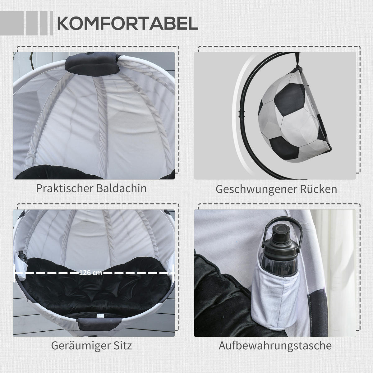 HÄNGESESSEL, Stahl, Schwarz+Weiß - Schwarz/Weiß, Kunststoff/Metall (114/172/126cm) - Outsunny
