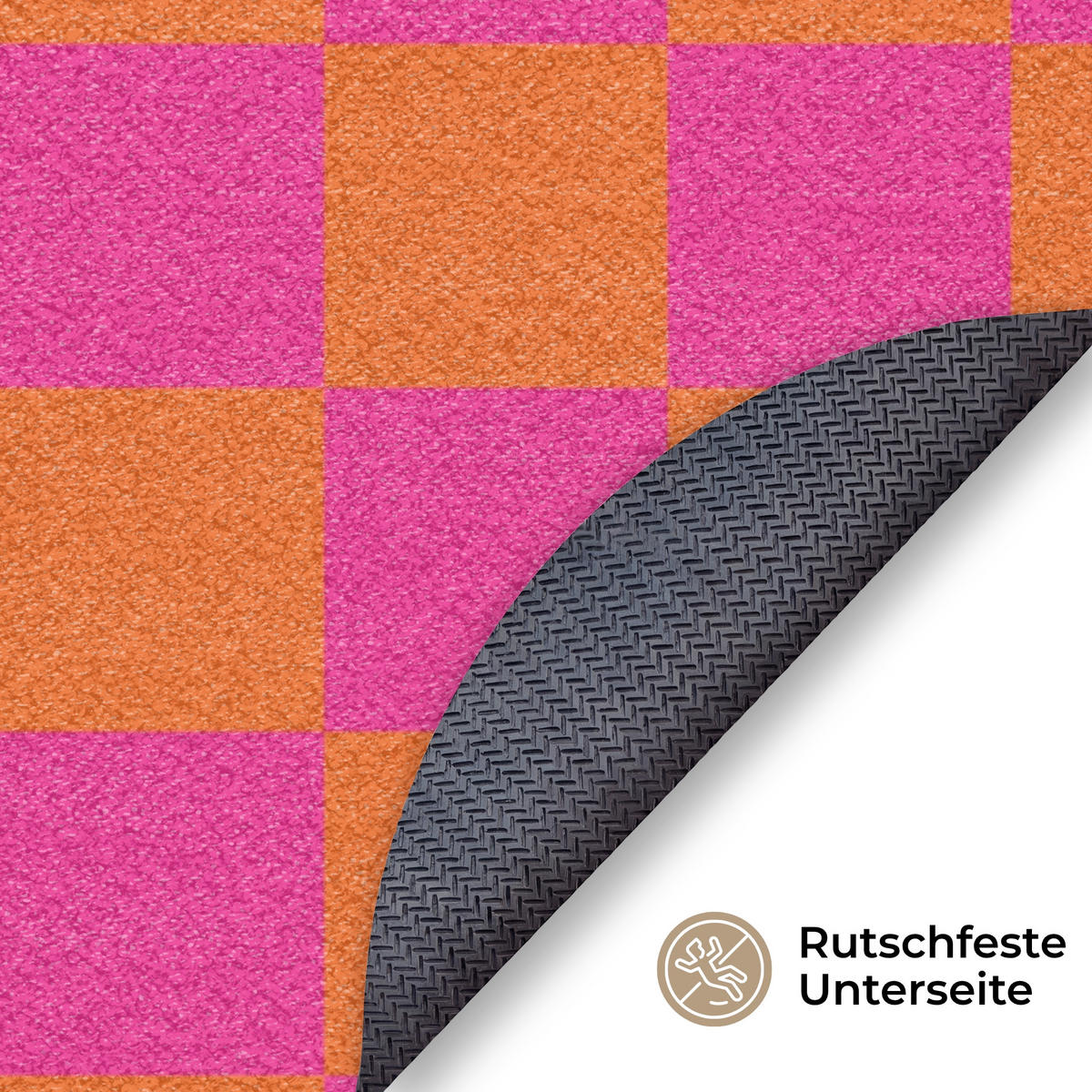 FUSSMATTE Schachbrettmuster - Orange - Rosa - Blöcke Schmutzfangmatte 120x120 cm - Pink, Kunststoff (120/120cm) - MuchoWow