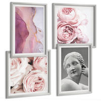 BILDER SET 4er Set - 50x50 cm & 40x60 cm Silberner Rahmen - Pfingstrosenskulptur einer Frau - Silberfarben, Kunststoff (50/50cm) - TULUP