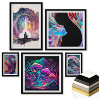 WANDBILDER 5er-Set - 50x50 cm & 20x30 cm & 40x60 cm Schwarzer Rahmen - Farbenfrohe Fantasy-Kunstillustrationen - Schwarz, Kunststoff (40/60cm) - ArtPrintCave