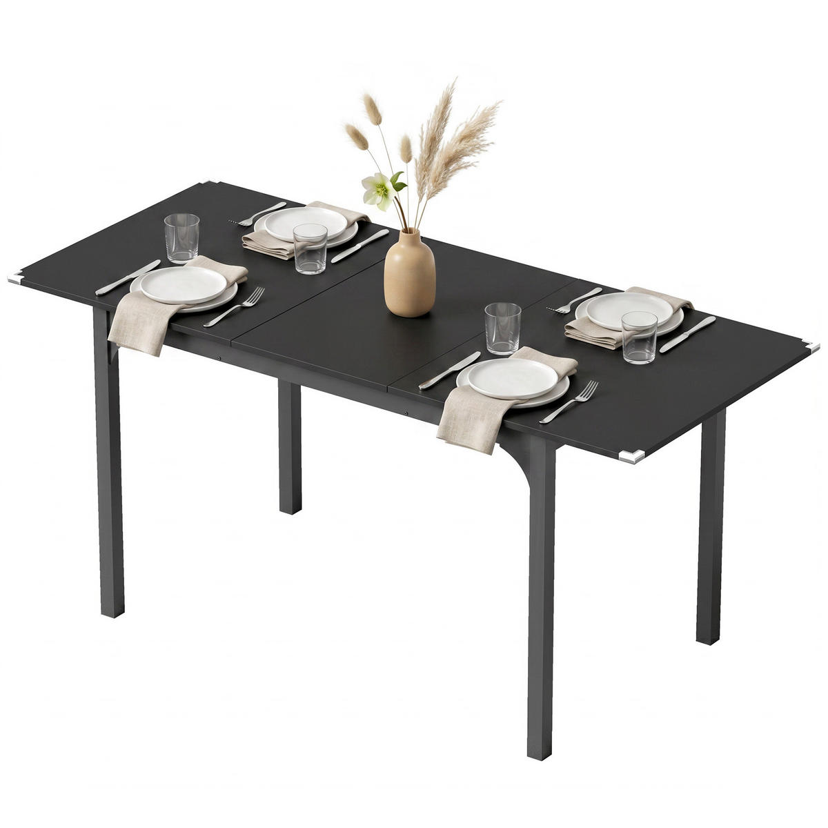 ESSTISCH Schwarz ausziehbar 120-160/70/75 cm - Schwarz, Metall (160/70/75cm) - PANGIVO