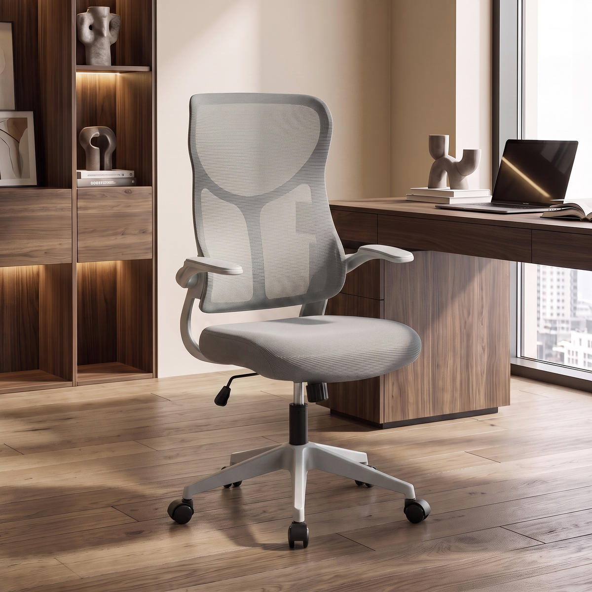 BÜROSTUHL Sperrholz Polypropylen Grau - Grau, Kunststoff/Textil (69.5/120/64cm) - HOMCOM