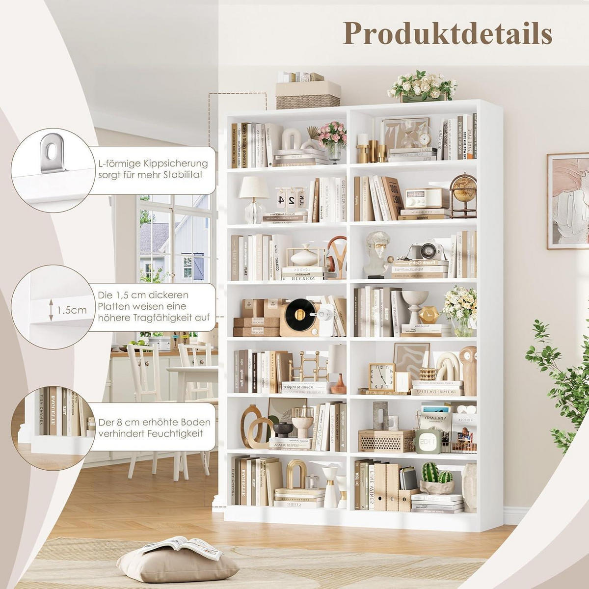 BÜCHERREGAL 212 cm weiß 116x28,5 cm - Weiß, Holzwerkstoff (116/212/28.5cm)