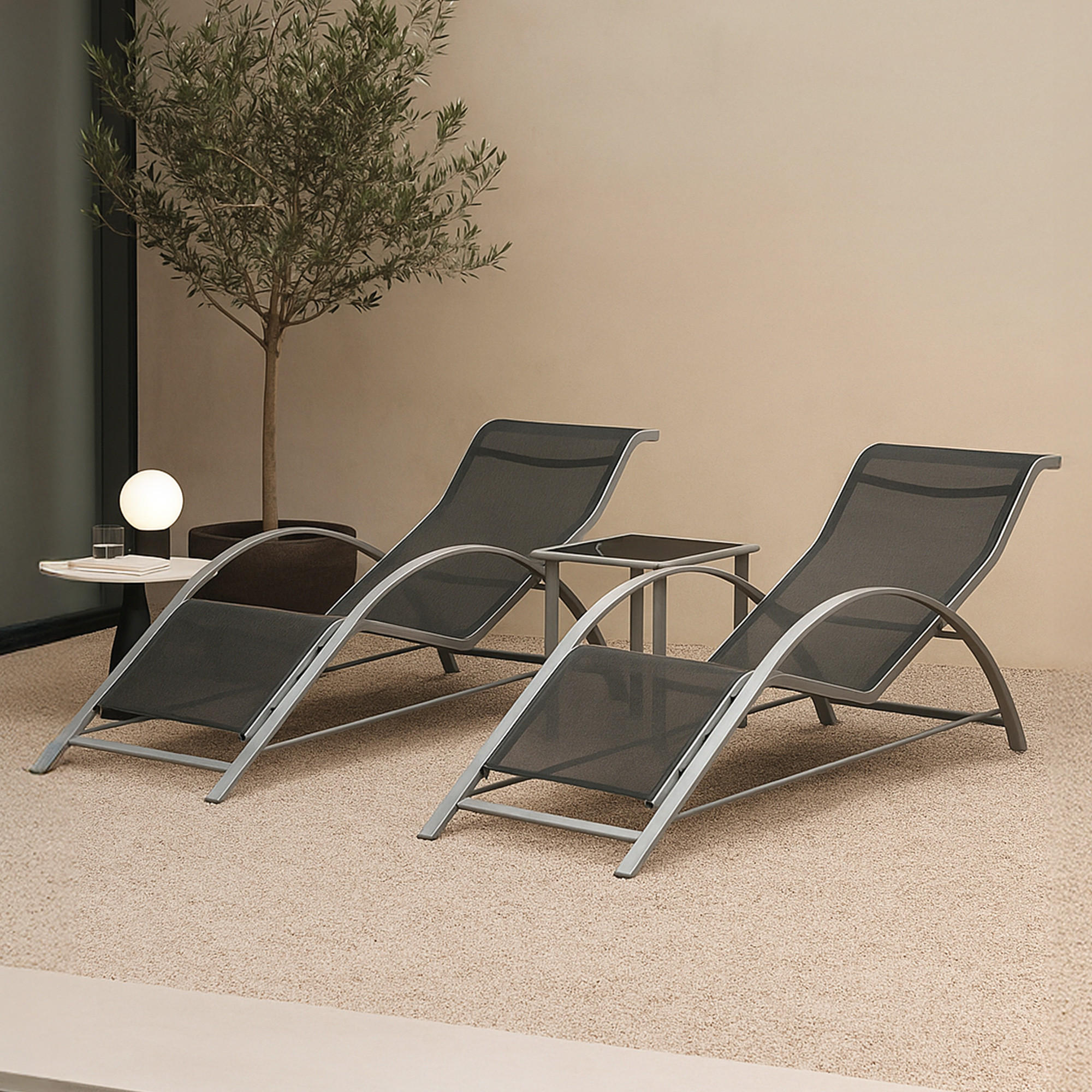 LOUNGE-SET 3 TLG. Binetto - Grau, Metall - [en.casa]