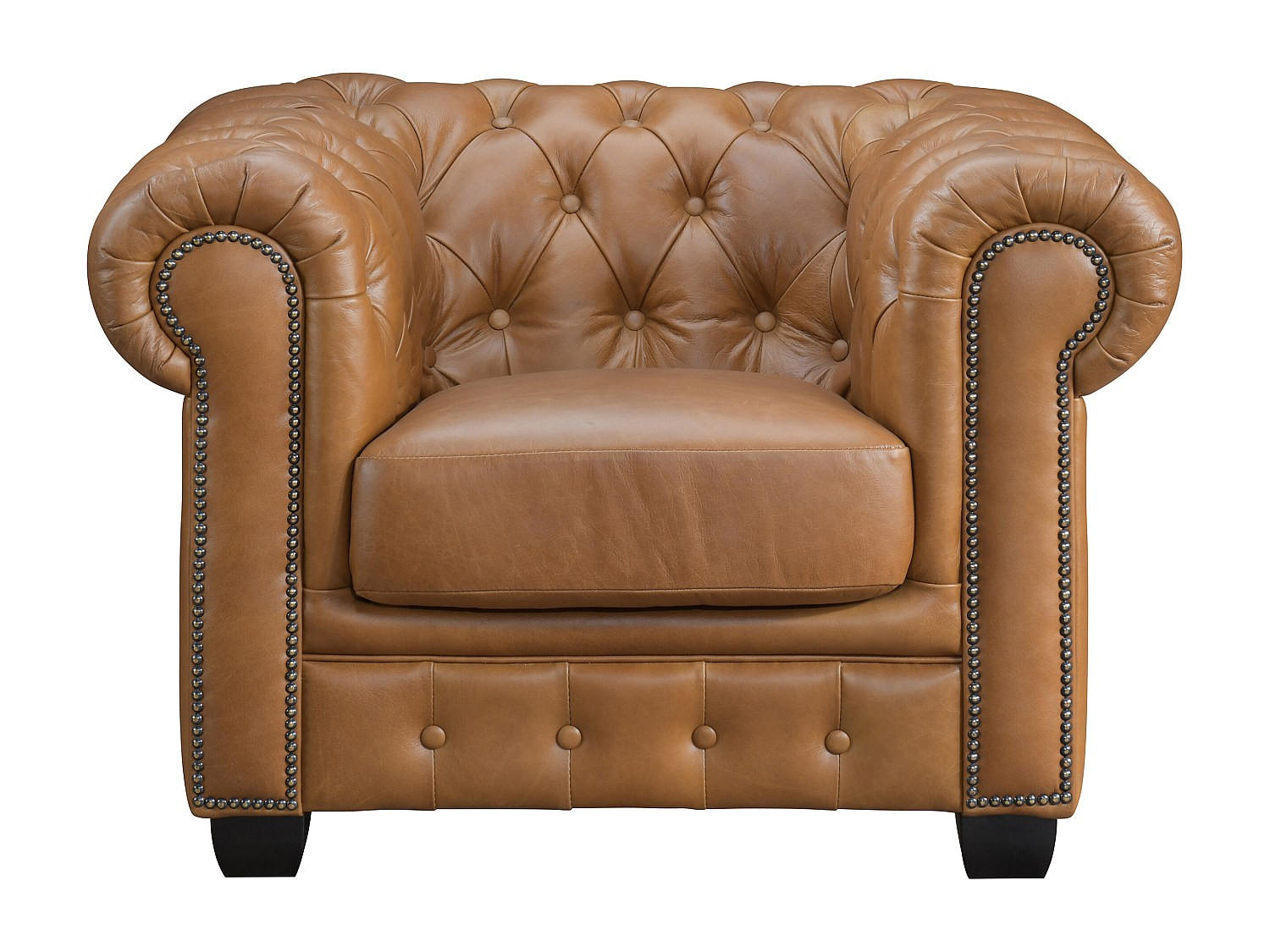 Thumbnail - Vente-Unique Sessel, Braun, Leder, Uni, 1-Sitzer, 105x73x96 cm, Wohnzimmer, Sessel, Chesterfield-Sessel