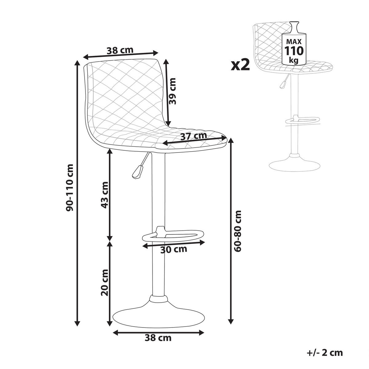 BARHOCKER 2er-Set Polsterbezug Schwarz Orlando - Schwarz, Textil/Metall (38/110/38cm) - Beliani