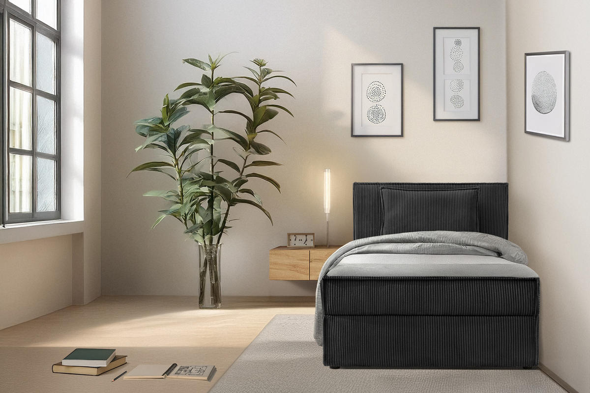 BOXSPRINGBETT ROTI Einzelbett, schwarz - Schwarz, Holz/Holzwerkstoff (100/200cm) - KONSIMO®