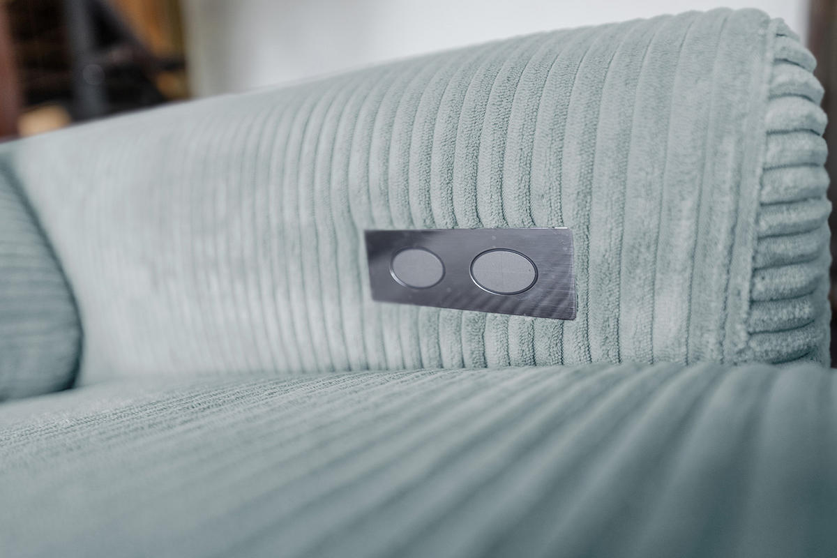 ECKSOFA LAISKA Hellblau Cord Relaxfunktion - Schwarz/Hellblau, Textil/Metall (282/177cm) - KAWOLA