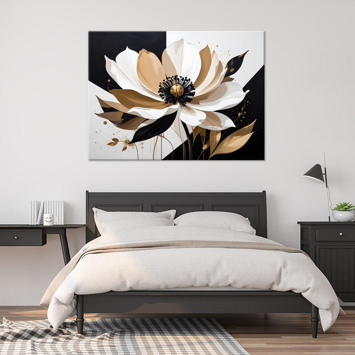 WANDBILD, Beige und weiße Blumen in einer modernen eleganten Komposition - Beige, Textil (120/80cm) - Feeby