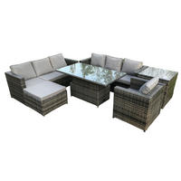 GARTENTISCHGRUPPE Polyrattan 8-Sitzer - Dunkelgrau/Grau, Glas/Kunststoff - Fimous
