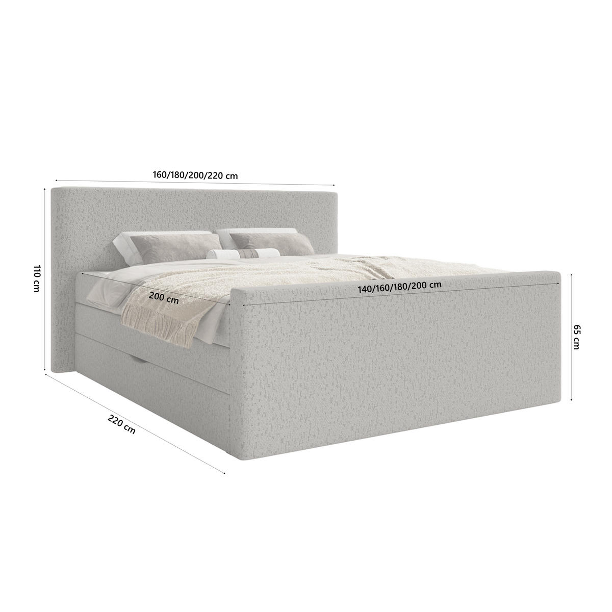 BOXSPRINGBETT Velipoja Premium 140x200 cm, Grau - Grau, Textil (140/200cm) - Fedve