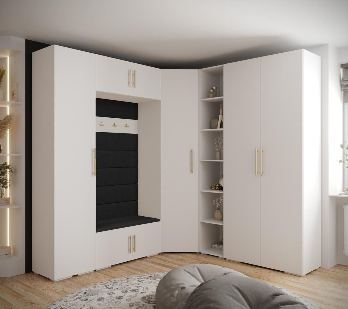 GARDEROBEN-SET 236,7/231,7/47 - Goldfarben/Schwarz, Holz/Kunststoff (181.7/236.7/47cm) - Abiks Möbel