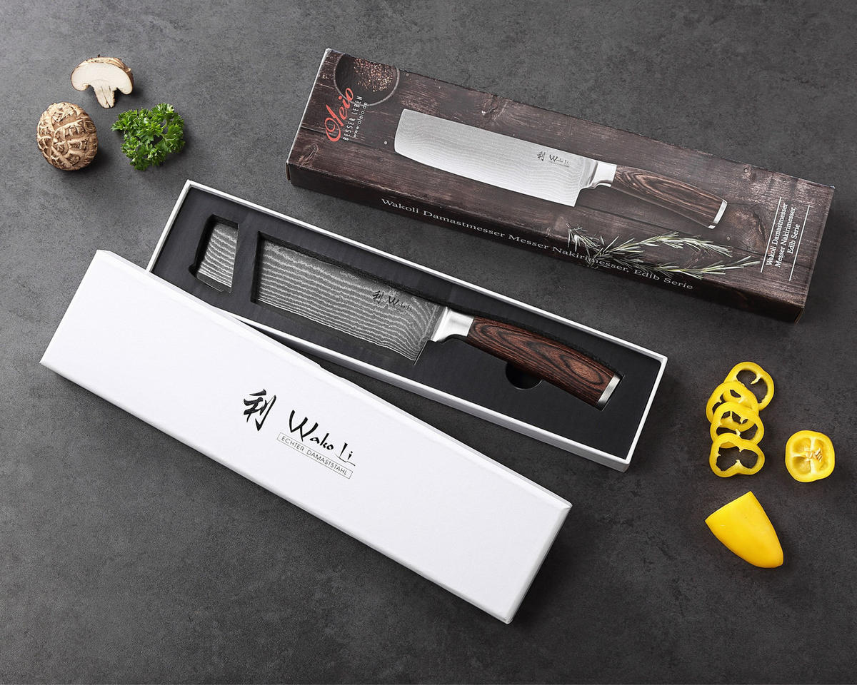 NAKIRI Messer Damastmesser I EDIB - Braun, Holz/Metall (30cm) - Wakoli