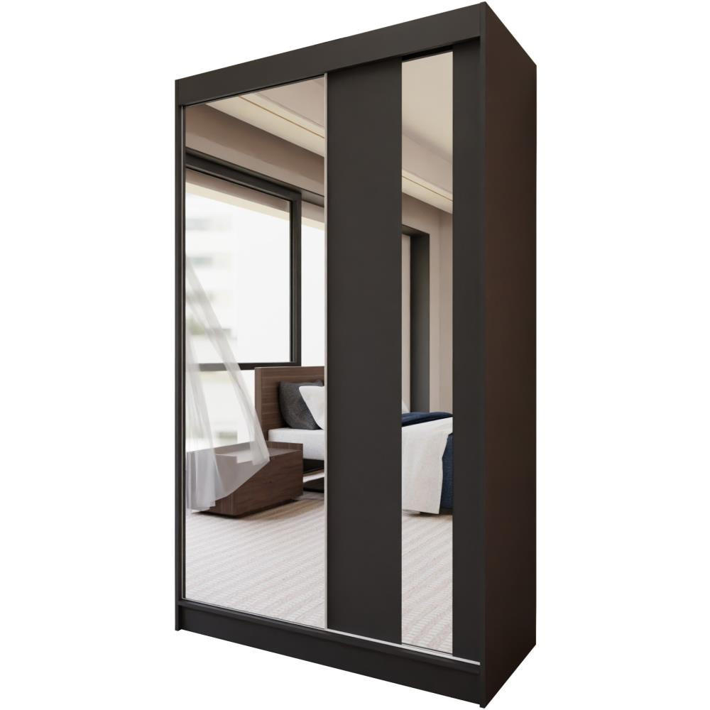 SCHWEBETÜRENSCHRANK Gaja 120/216/61 schwarz mit Spiegel und Schubladeneinsätze - Schwarz, Holzwerkstoff (120/216/61cm) - Beautysofa