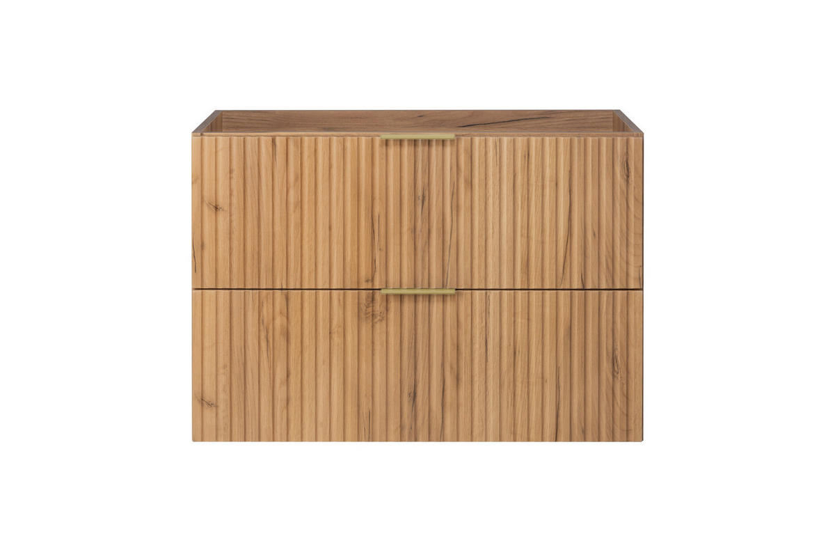 WASCHBECKUNTERSCHRANK, Eiche Craft, 80 x 57 x 46 cm, Griff Gold, ohne Arbeitsplatte - Eichefarben/Goldfarben, Holzwerkstoff (80/57/46cm) - 3XE LIVING